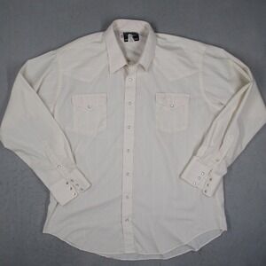 Flying R Ranchwear Western Shirt Mens 18.5 37 Cream Pearl Snap Stripe Vintage